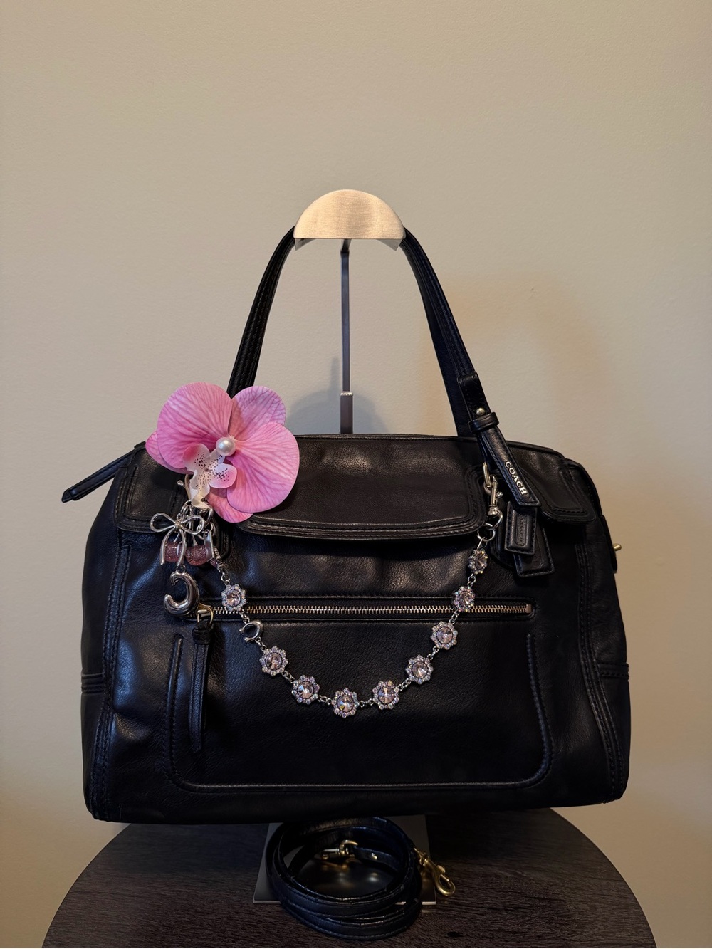 Coach Poppy Black Leather Flap Satchel Handbag 👜